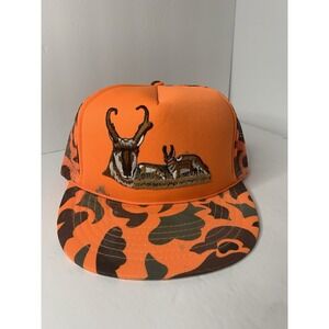 Vintage Orange Camouflage Antelope Trucker Hat Mesh Back Adjustable Men Hunting